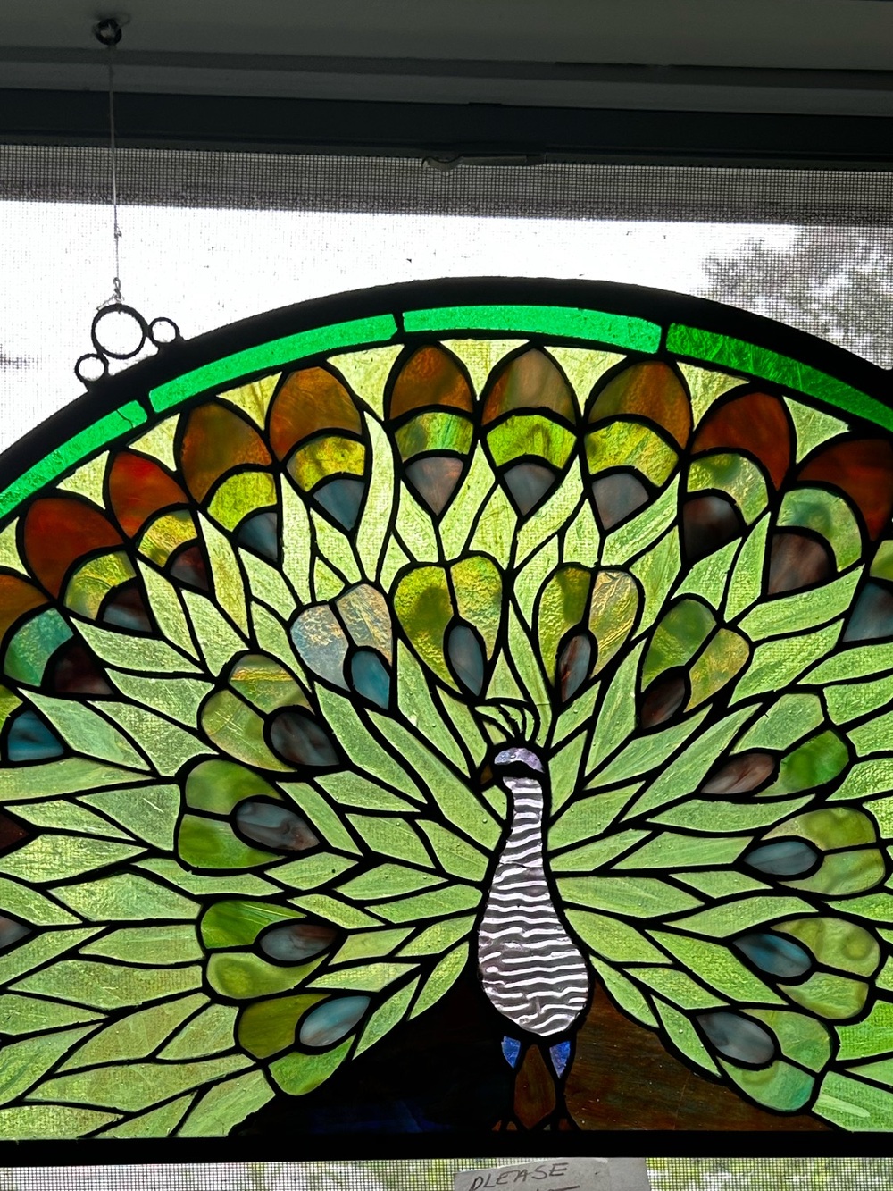 Stained Glass Peacock Window Panel - Green Peacock Art